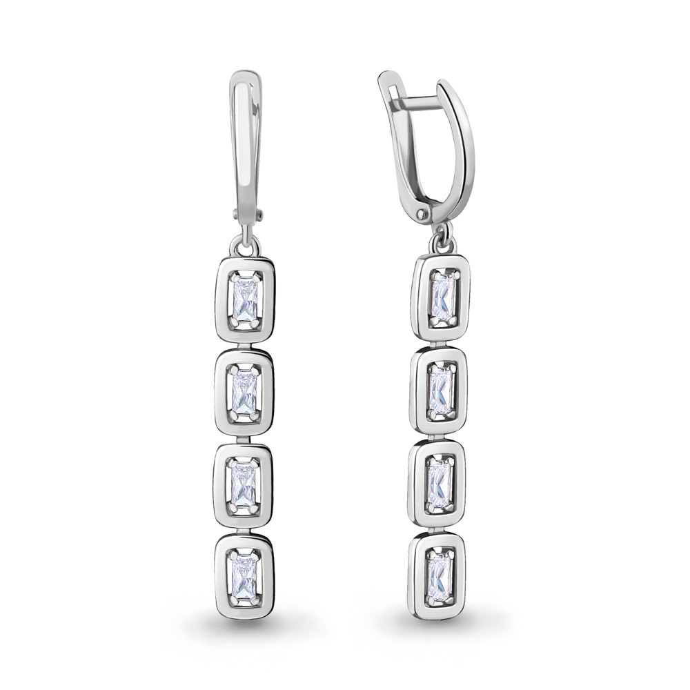 Серьги Aquamarine серебро с родием, фианит, прямоугольник 46707.5