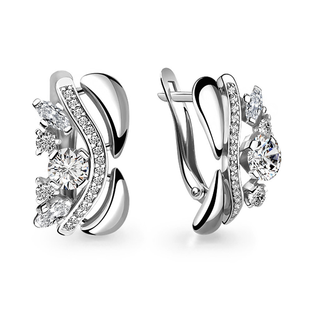 Серьги Aquamarine серебро с родием, фианит, геометрия 46219А.5