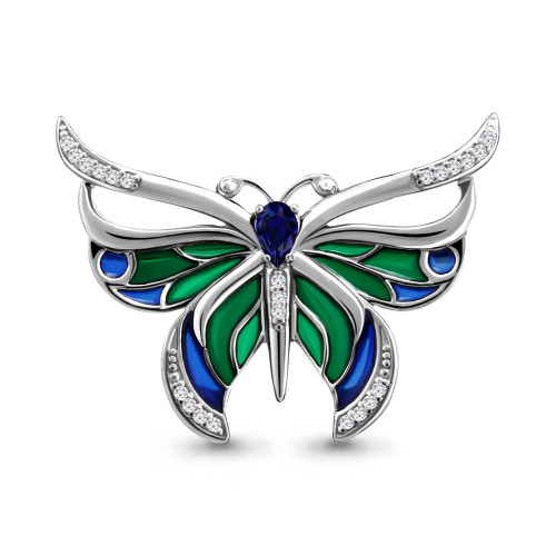 Брошь Aquamarine серебро с родием, сапфир фианит, фауна 77303Б.5