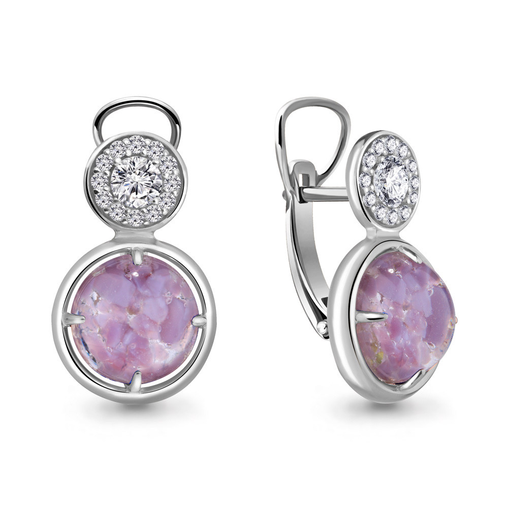 Серьги Aquamarine серебро с родием, стекло фианит, "каратник" 46788АД.5