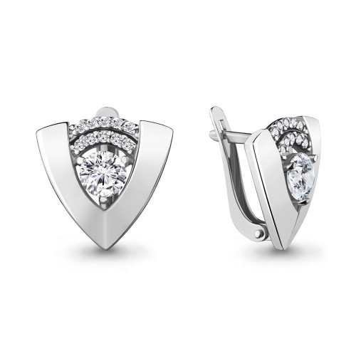 Серьги Aquamarine серебро с родием, фианит, геометрия 48036А.5