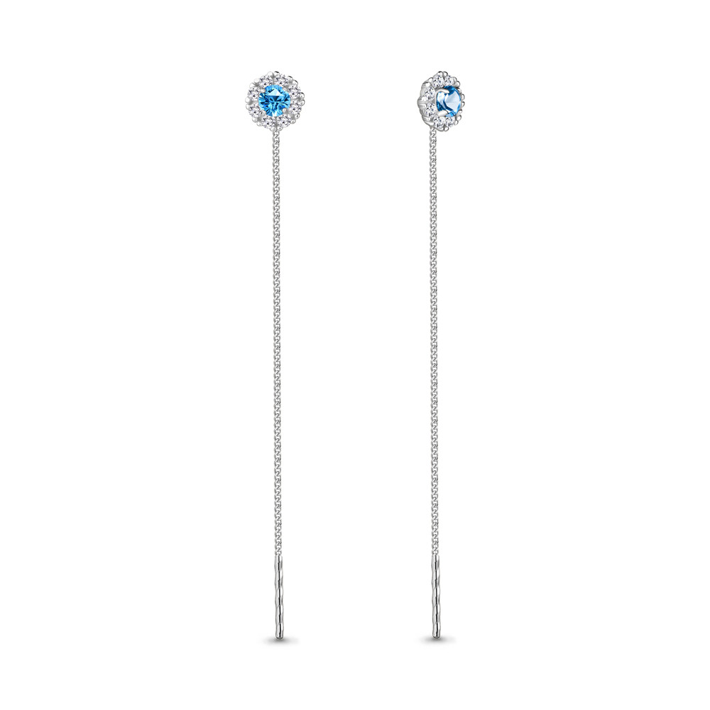 Серьги Aquamarine серебро с родием, стекло фианит, "halo" 41024Б.5