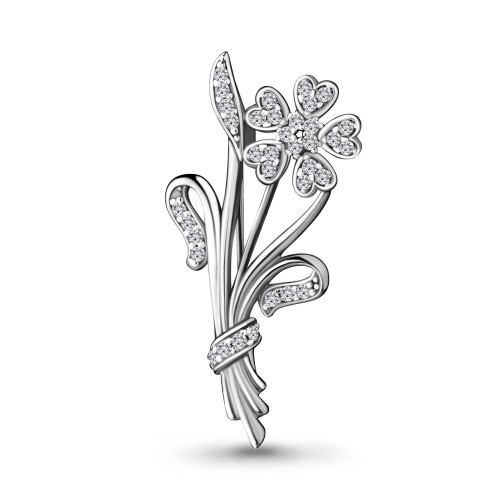 Брошь Aquamarine серебро с родием, фианит, флора 77349А.5