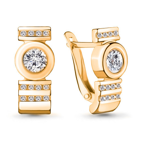 Серьги Aquamarine серебро с позолотой, фианит 47192А.6