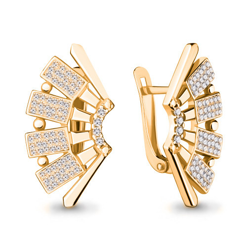 Серьги Aquamarine серебро с позолотой, стекло фианит 48138А.6
