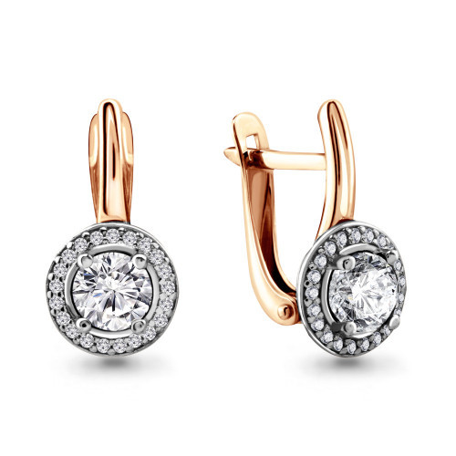 Серьги Aquamarine серебро с позолотой, фианит 42983А.6