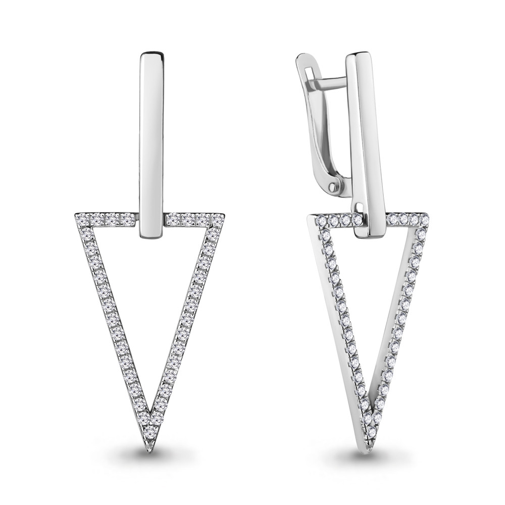 Серьги длинные из серебра, Фианит Aquamarine 48559А.5 покрыто родием