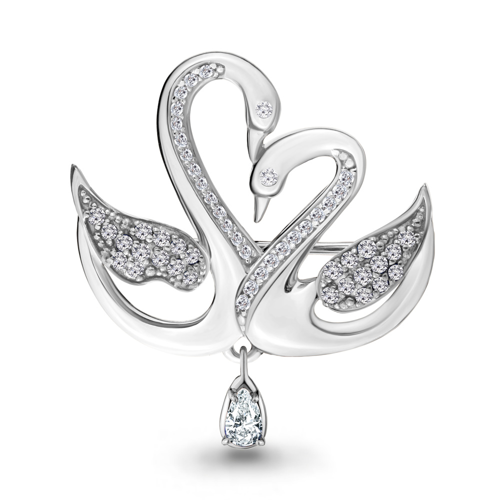Брошь AQUAMARINE серебро с родием, фианит, фауна 77301А.5