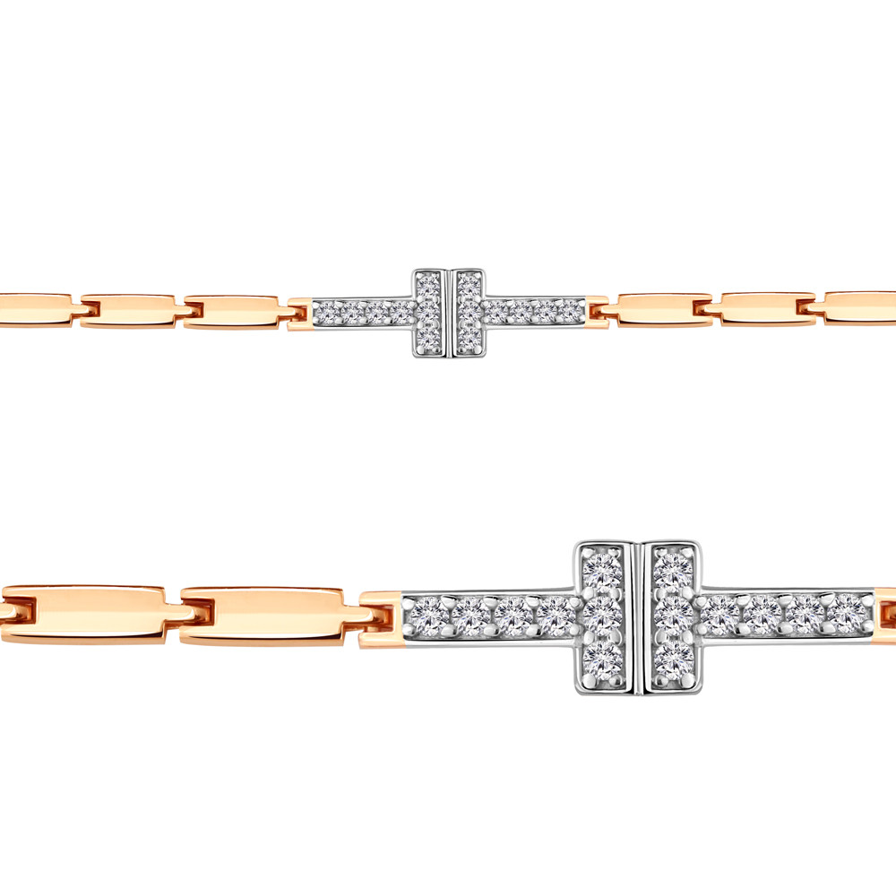 Браслет AQUAMARINE серебро с позолотой, фианит, квадрат 74414А.6
