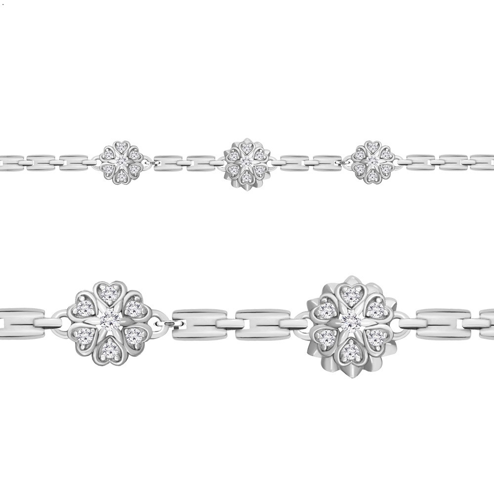 Браслет AQUAMARINE серебро с родием, фианит, геометрия 74376А.5