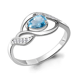 Серебряное кольцо  Топаз Свисс Блю  Фианит Aquamarine 6901105А.5 покрыто  родием