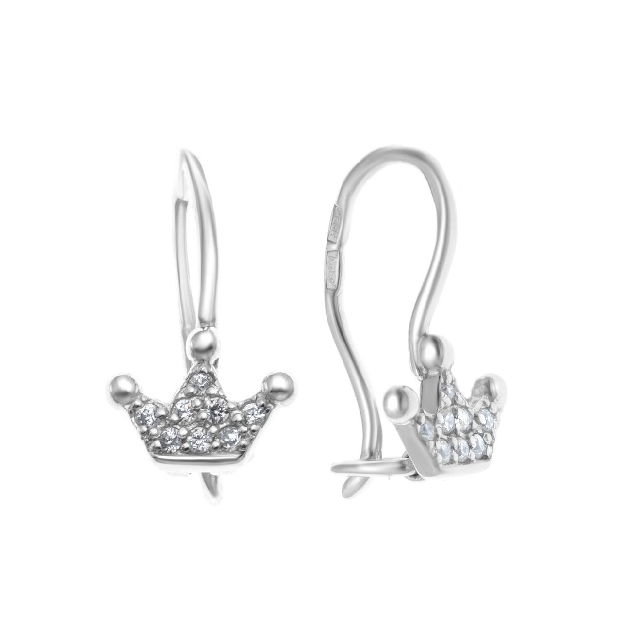 Серьги TEOSA серебро с родием, фианит, корона С630-1079