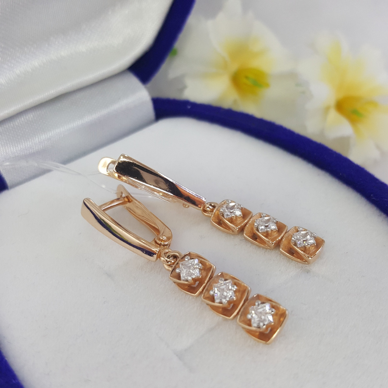 Серьги длинные из серебра Фианит Aquamarine 46409.6 коллекц. Отражение, фото 1