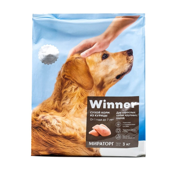 Winner Сухой корм для собак крупных пород, курица, 3 кг
