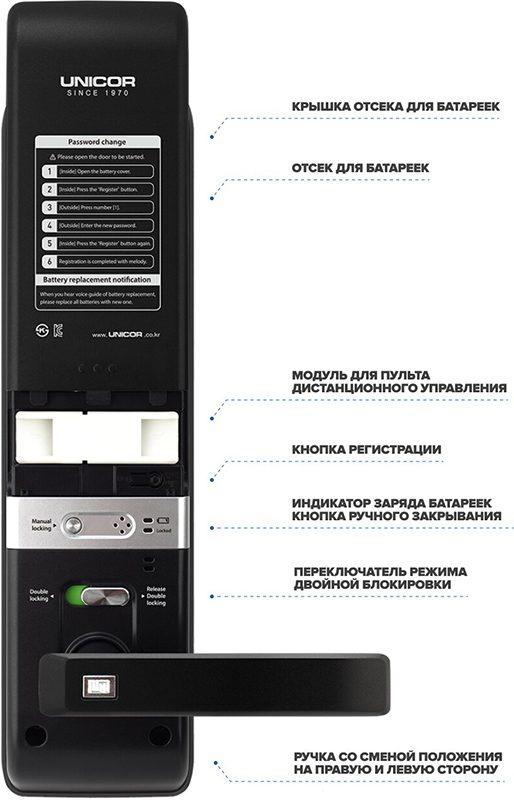 Врезной биометрический замок с возможностью удаленного управления UNICOR FRANK 9000