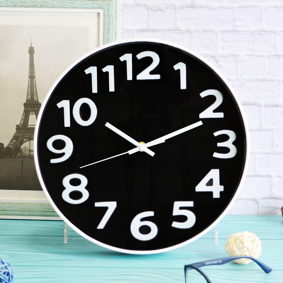 Настенные часы диаметр 30 с черным циферблатом XC 612 3 белые, фото 1