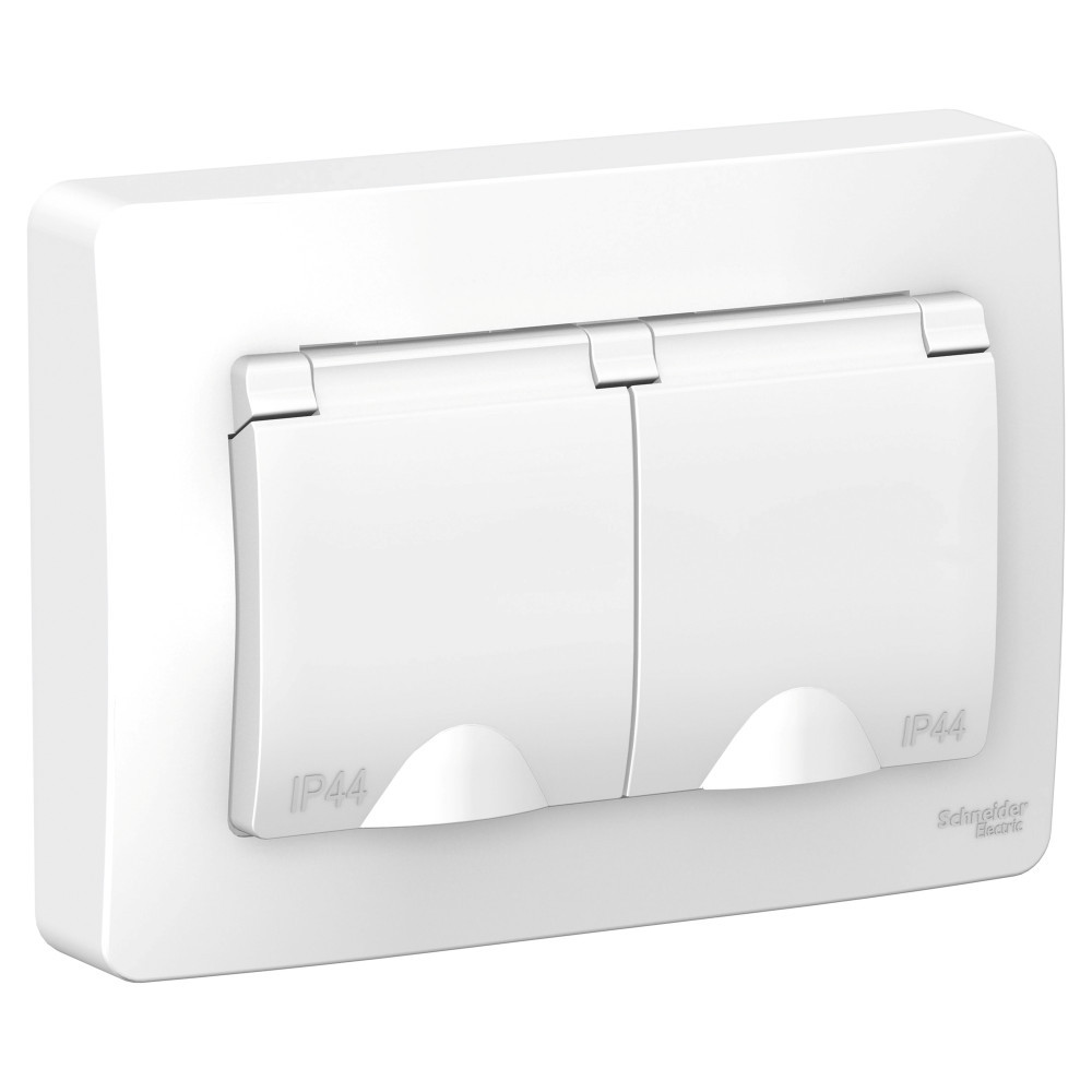 Розетка скрытой установки IP44 2-я с заземляющим контактом, шторка, 16А 250В БЕЛЫЙ /BLNRS441121/