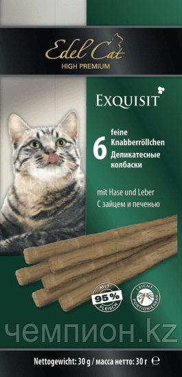Edel Cat, лакомство- колбаски для кошек, заяц печень,, уп. 6шт.