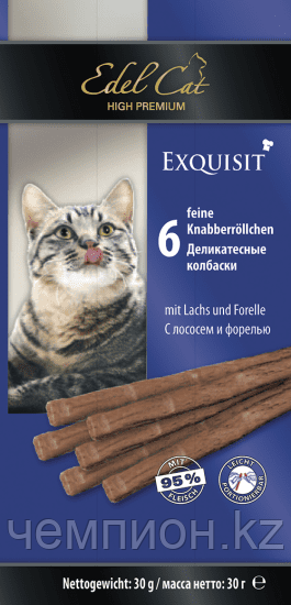 Edel Cat, лакомство для кошек, колбаски лосось и форель, уп. 6шт.
