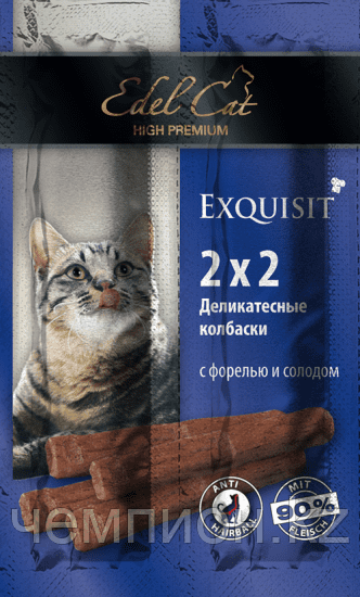 Edel Cat, колбаски-мини с форелью и солодом, лакомство для кошек, уп.4 шт.
