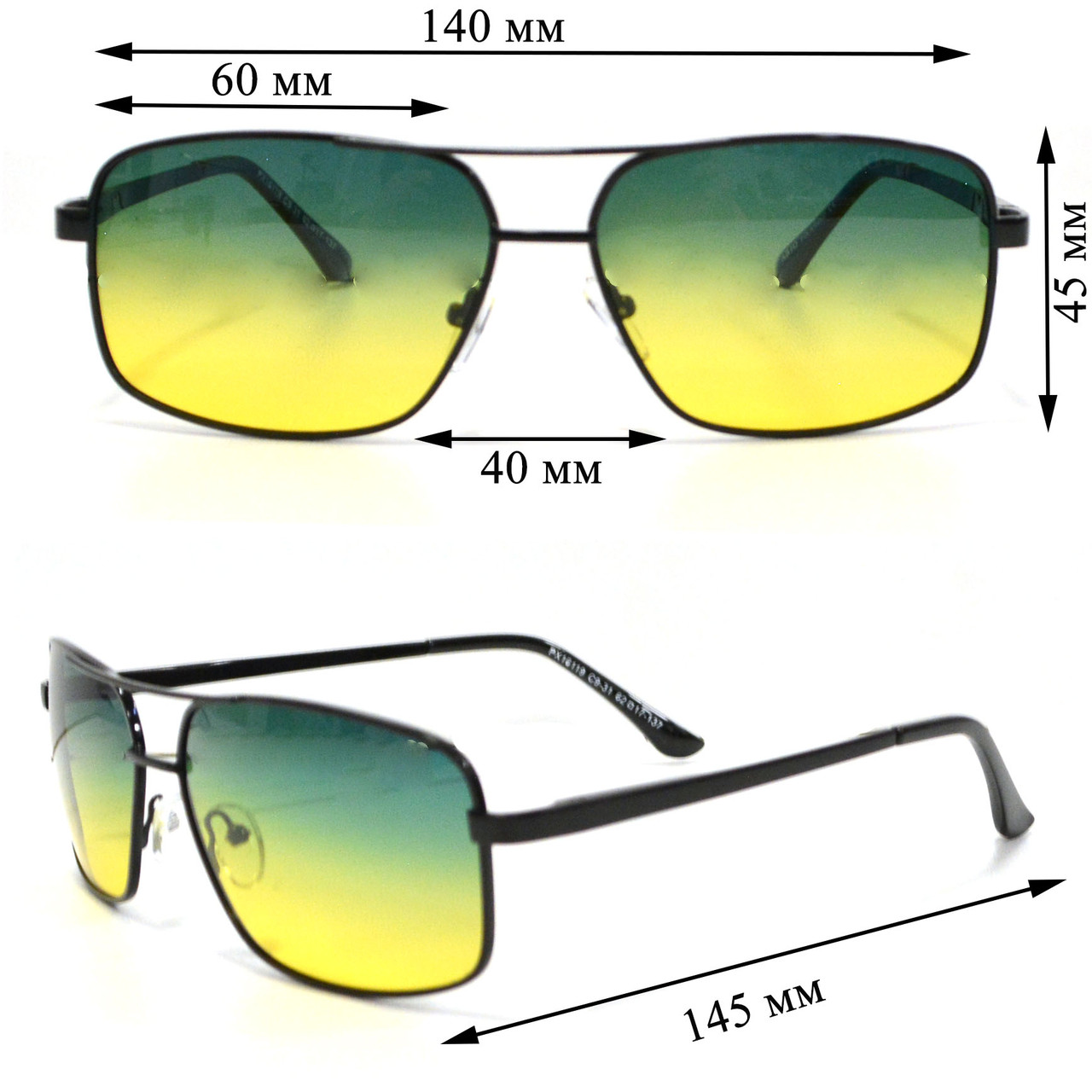 Солнцезащитные поляризационные очки ПОЛАРОИД UV400 тонкая сдвоенная оправа желто зеленые стекла АВТО PX16119 - фото 4 - id-p91819878