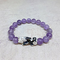 Браслет из аметиста со Снежным Львом и бусинами с мантрой Ом Мане Падме Хум