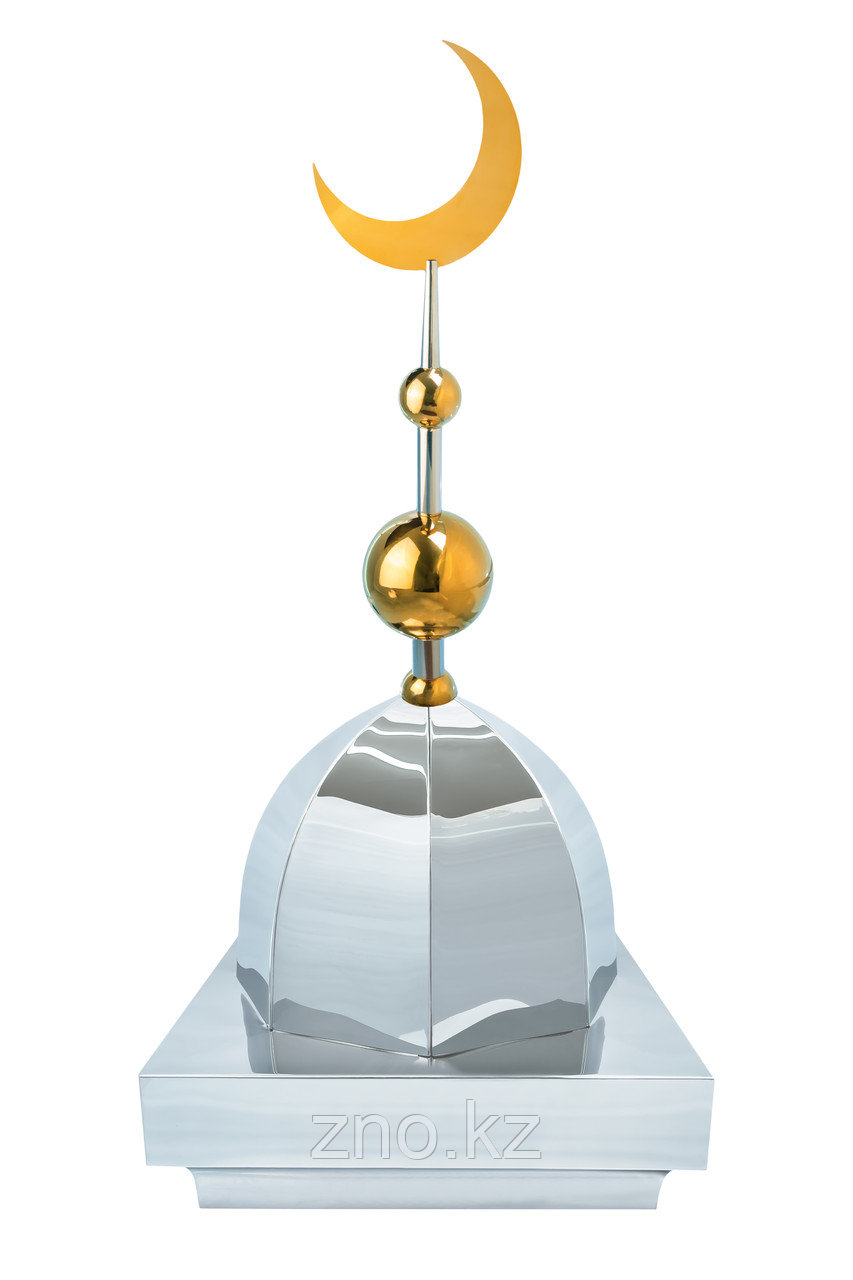 Купол на мазар "ШАХ". Цвет серебро с золотым плоским полумесяцем d-230 с 2-мя шарами. На колонну 39,5 х 39,5 - фото 1 - id-p91866250