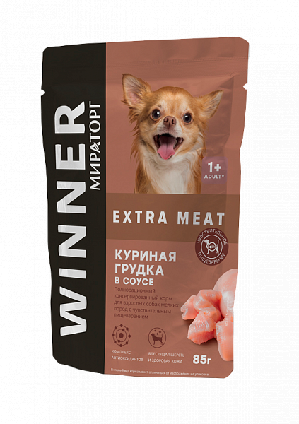 Winner Влажный корм для мини собак, куриная грудка в соусе