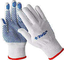 ЗУБР ТОЧКА+, размер L-XL, 10 пар в упаковке, перчатки с точками увеличенного размера, х/б 13 класс, с ПВХ-гель