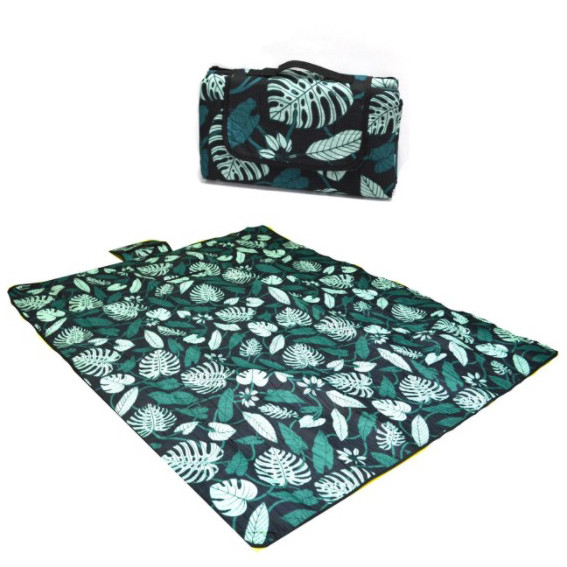 Пляжный коврик-сумка складной непромокаемый текстиль 200х200 см темный тропический узор