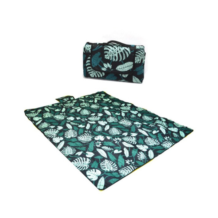 Пляжный коврик-сумка складной непромокаемый текстиль 150х180 см темный тропический узор