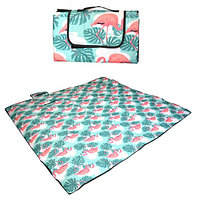 Пляжный коврик-сумка складной непромокаемый текстиль 200х200 см тропический узор с фламинго