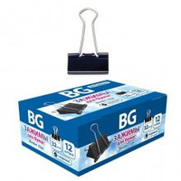 Зажимы для бумаг BG 32 мм 150 л 12 шт в картонной упаковке - Черные