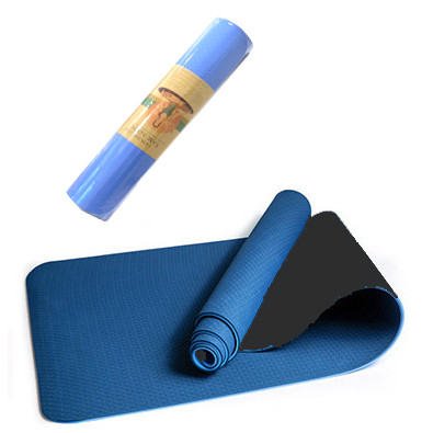 Коврик для йоги и фитнеса (йогамат) двухслойный 6 мм сине черный - фото 3 - id-p91880159