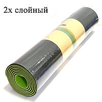 Коврик для йоги и фитнеса (йогамат) двухслойный 6 мм зелено черный