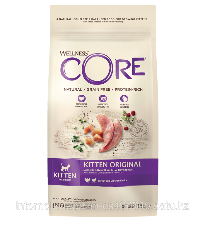 Сухой беззерновой корм для котят Wellness Core Kitten с индейкой и лососем