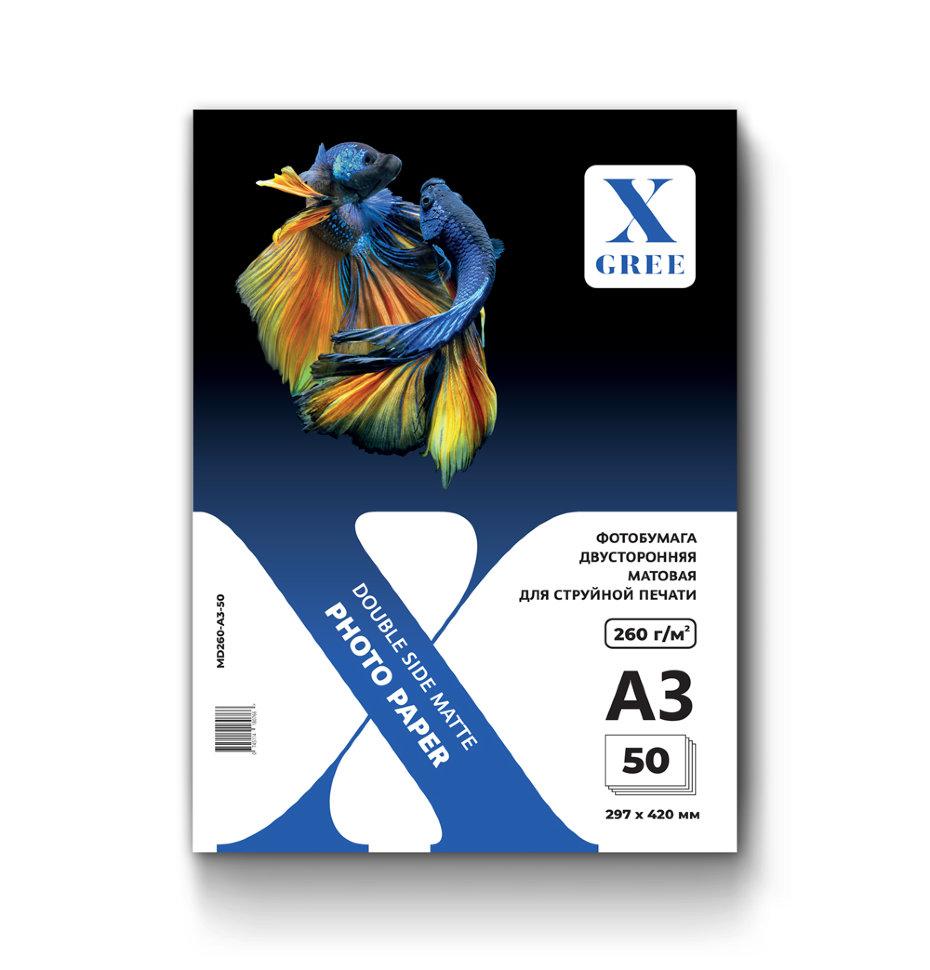 Фотобумага для струйной печати X-GREE Матовая Двусторонняя A3*297x420мм/50л/260г MD260-A3-50 NEW (10)