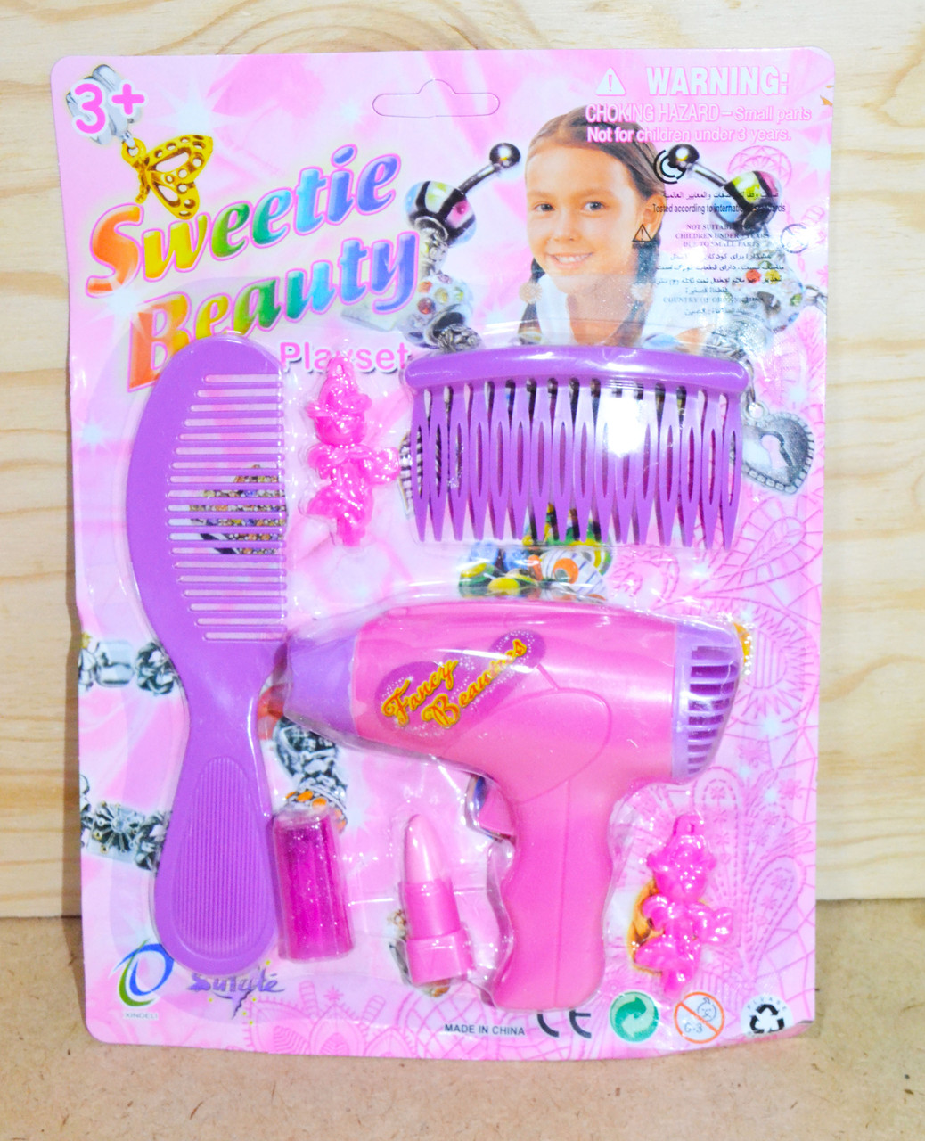 A418 Фен набор Sweetie beauty на картонке 6 предметов 26*19см