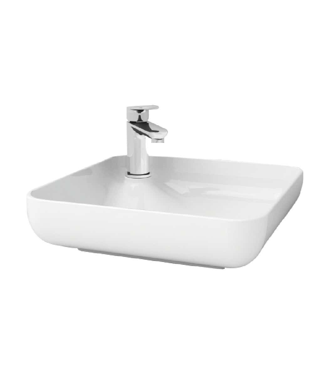 PU3700 Накладная раковина-чаша квадратная 400x400x120 с отв. под смеситель белая HDA057, фото 1