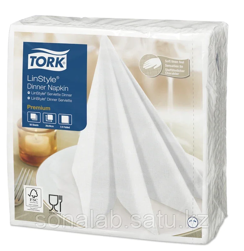 Tork LinStyle® салфетки 39х39 белые, 50 шт - 1 упаковка - фото 1 - id-p91932966