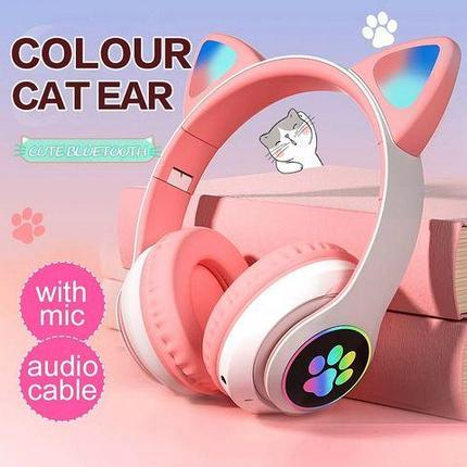 Наушники беспроводные со светящимися ушками кошки Cat Ear (Нежно-розовый), фото 2