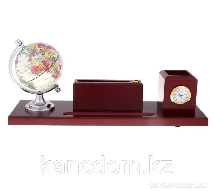 Настольный набор 3 предмета часы визитница глобус