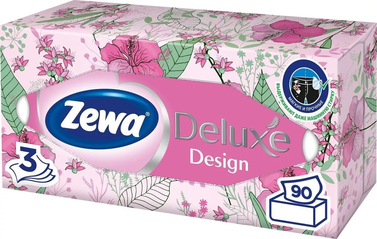 Салфетки бумажные косметические Zewa Deluxe Design, 3 слоя, 90 шт.