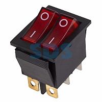 Выключатель клавишный 250V 15А (6с) ON-OFF красный с подсветкой ДВОЙНОЙ REXANT, фото 1