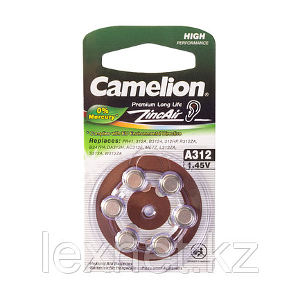 Батарейка CAMELION Zinc Air A312-BP6(0%Hg) 6 шт. в блистере, фото 2