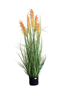 Трава Miscanthus с 7 колосьями светло-зеленая и оранжевые колосья, искусственные 135 см.