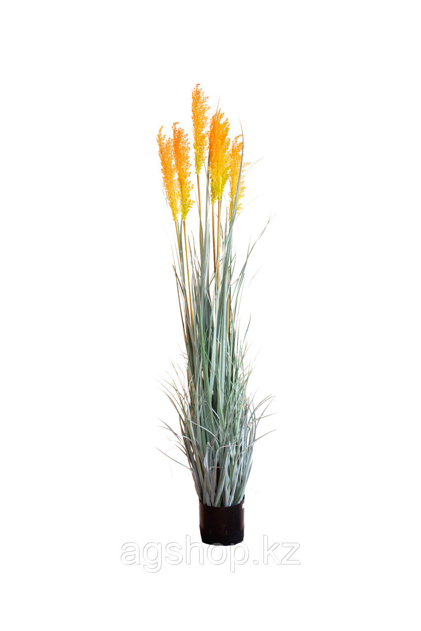 Трава Miscanthus с 6 колосьями  с бледно-зелеными и оранжевыми, искусственная