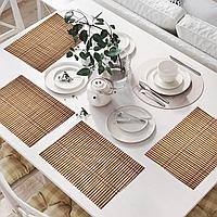 Салфетки сервировочные под тарелки набор 4 в 1 из бамбука плетеные цвет бежевый и красный