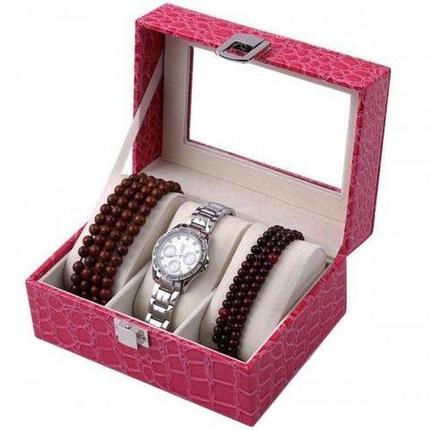 Шкатулка для хранения 3 наручных часов и браслетов (Розовый), фото 2