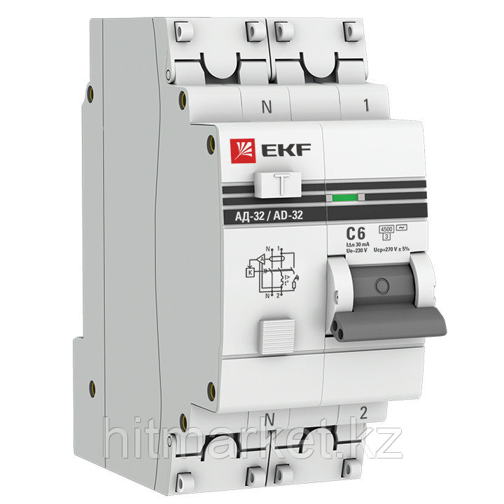 Дифференциальный автомат АД-32 1P+N  6А/30мА (хар. C, AC, электронный, защита 270В) 4,5кА EKF PROxima